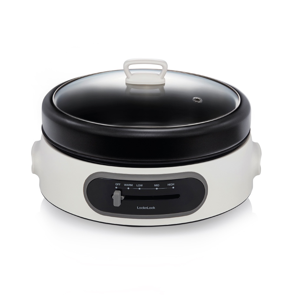 Nồi điện đa năng chống dính Lock&Lock Multi Cooker 4L 26cm màu trắng EJP544WHT chảo nướng và lẩu