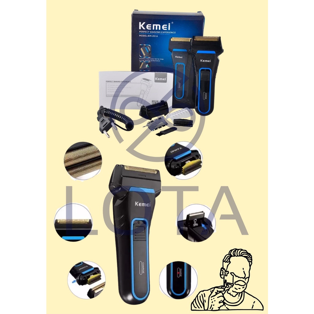 Máy cạo râu KEMEI KM-2016 2 lưỡi dao kép sử dụng pin sạc, shaving device machine shaver, đồ cạo tự động, dụng cụ cạo