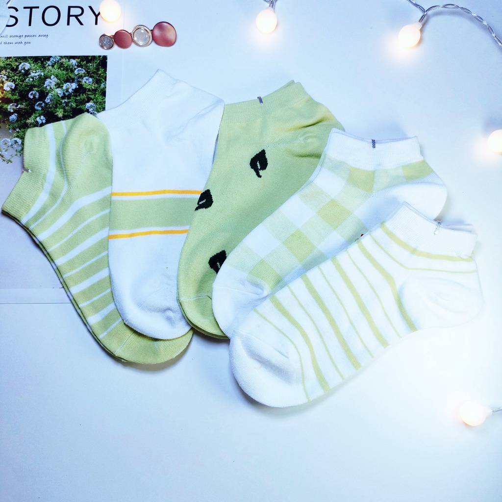 [ Hình Thật ] Tất Vớ Nữ Cotton Màu Xanh Min Xanh Bơ Phong Cách Hàn Quốc
