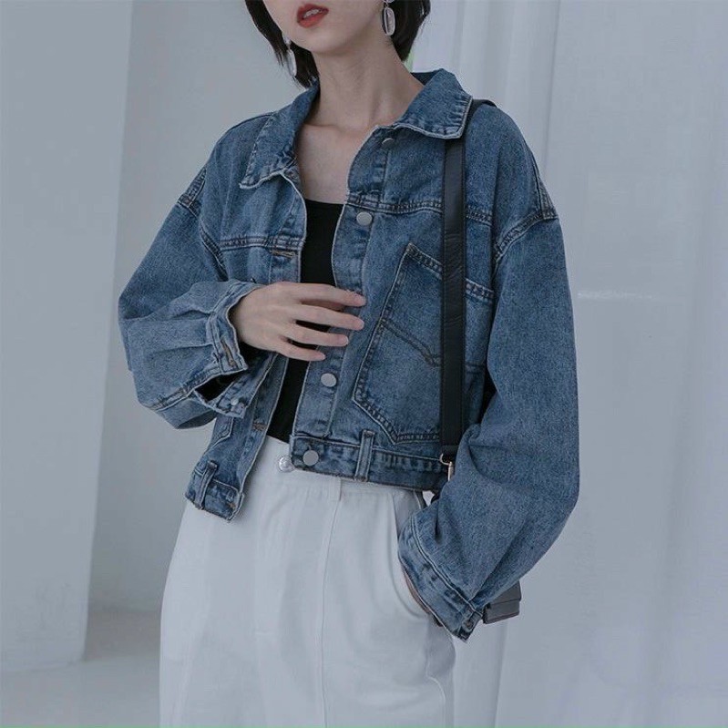 Áo khoác Jeans nữ Croptop Ulzzang trơn | BigBuy360 - bigbuy360.vn