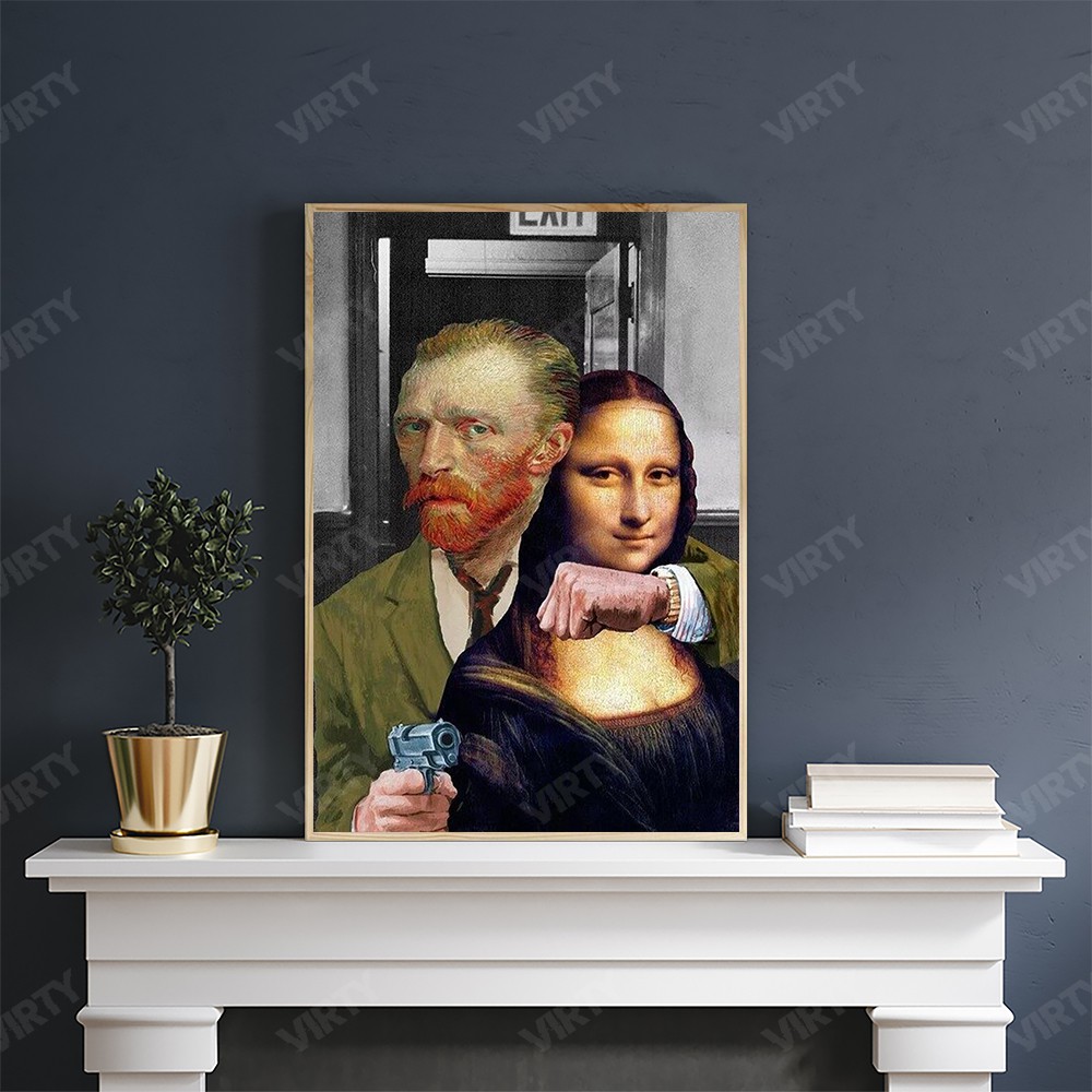 [Bùng nổ] Tranh canvas decor Van Gogh x Mona Lisa Guns Art