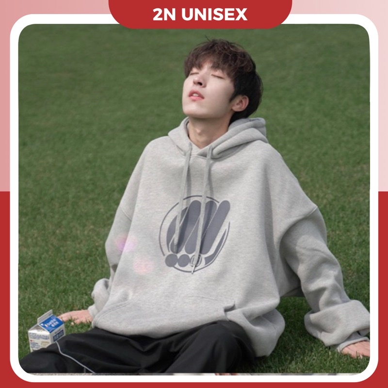 Áo hoodie nam nữ form rộng 2N Unisex nỉ bông in DẤU CHẤM THAN màu đen/xám