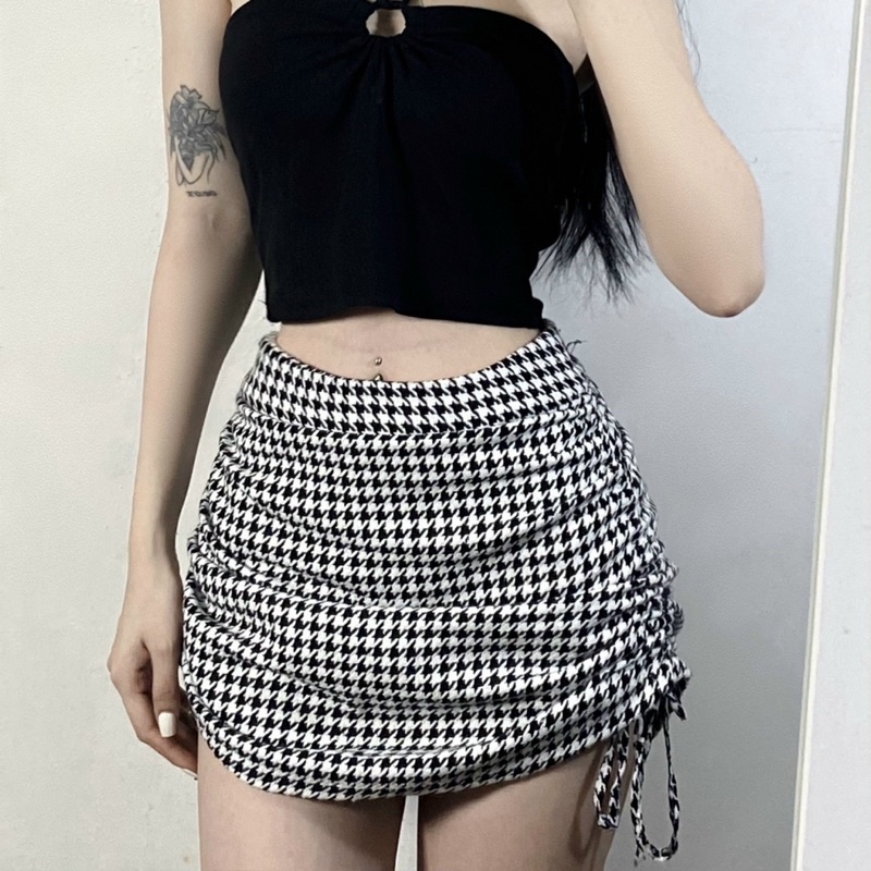 [ẢNH THẬT] CHÂN VÁY NGẮN RÚT 2 BÊN (CÓ LÓT TRONG) CHẤT DỆT KIM DÀY DẶN DẠ CARO SIÊU HOẠ