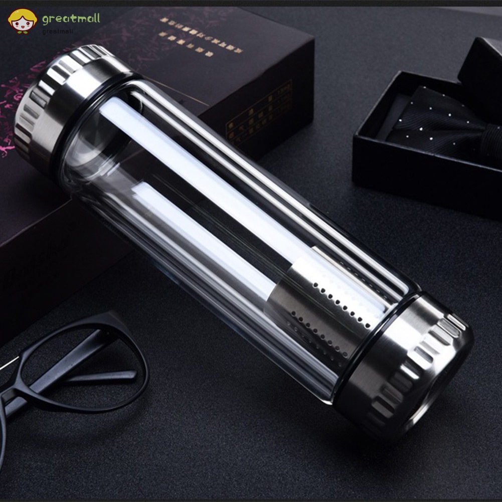 Bình đựng nước thủy tinh hai lớp có bộ lọc trà di động