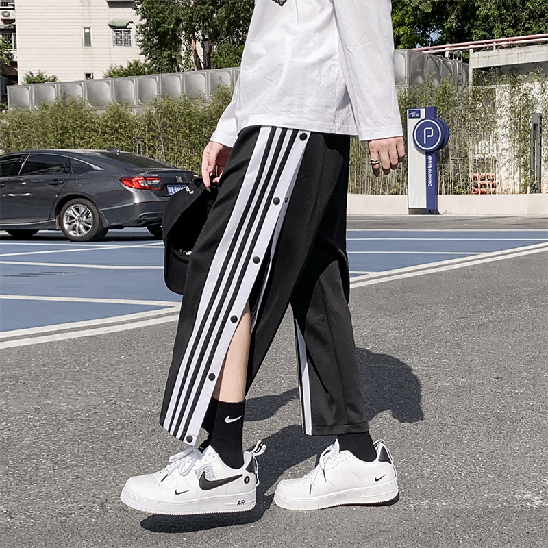 Loose Track Pants Side Row Buckle Pants Men's Trendy Spring and Summer Korean Straight-Leg Pants Wide Leg Pants Men