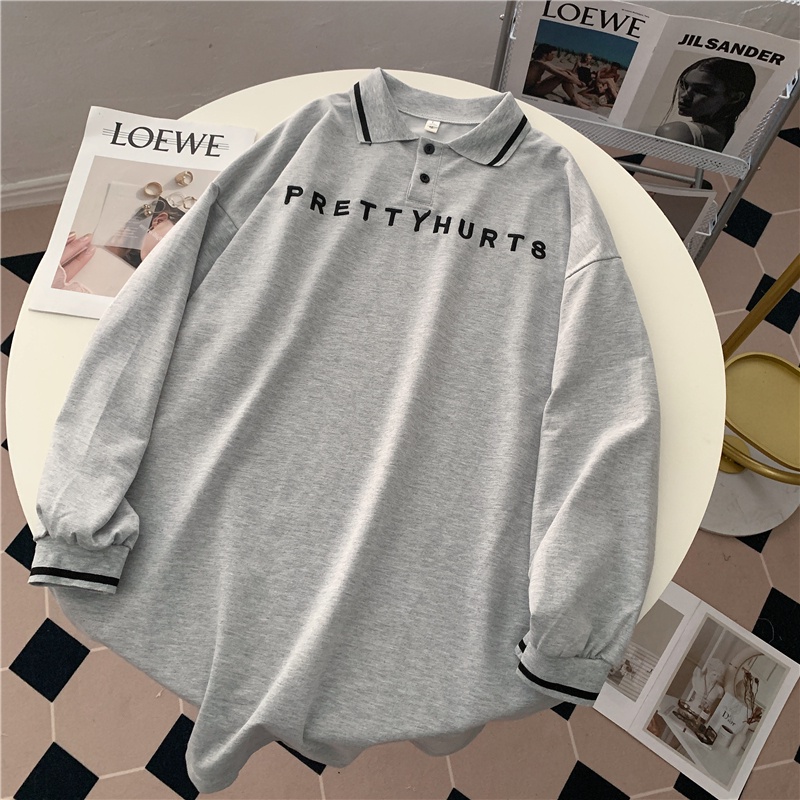 Áo Thun Polo Tay Dài Dáng Rộng Thêu Chữ Thời Trang Mùa Thu Mới Cho Nữ