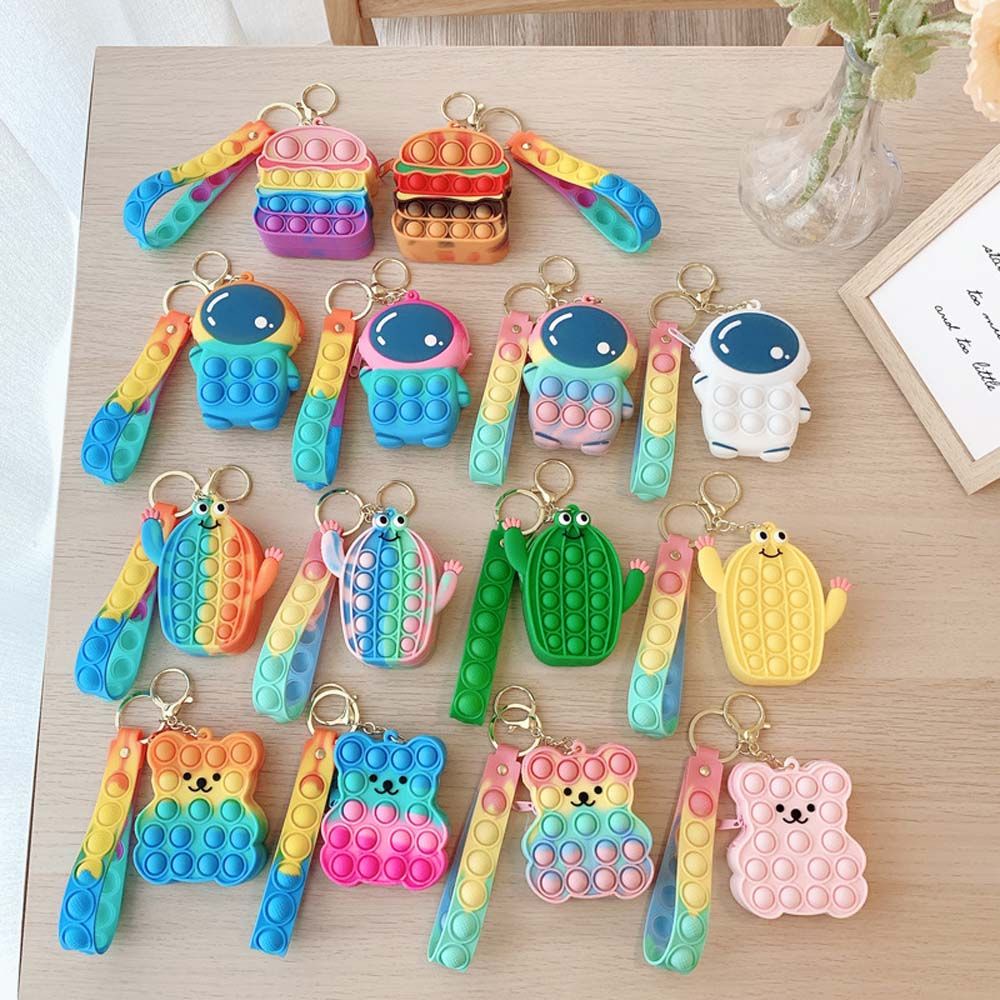 Túi đựng tiền xu mini bằng silicon có móc khóa hình phi hành gia xương rồng dễ thương