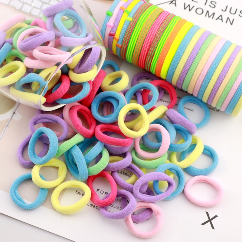 Set 100 Dây Buộc Tóc Nylon Mềm Co Giãn 3cm Nhiều Màu Sắc Cho Nữ