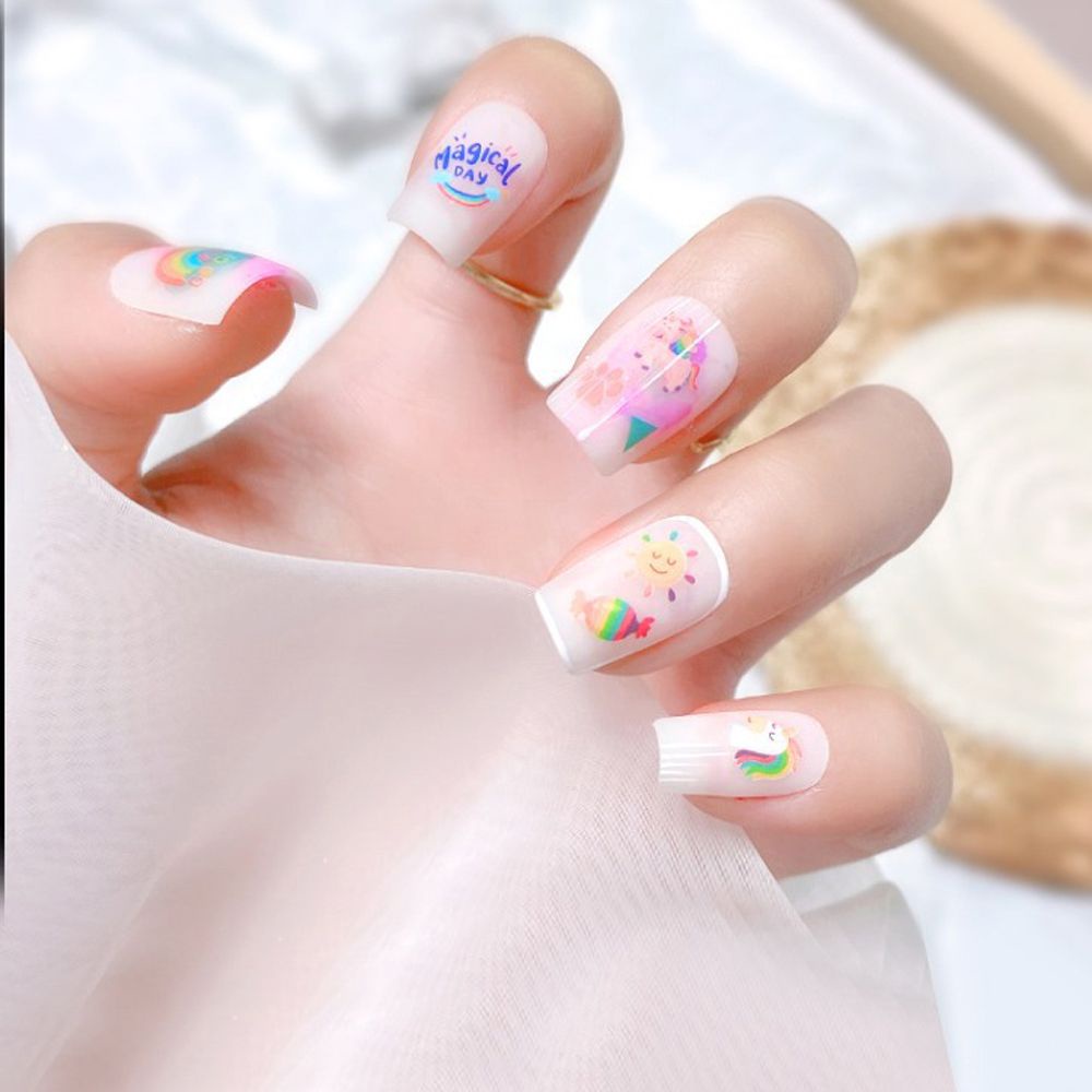 [Hàng mới về] Miếng Dán Trang Trí Móng Tay In Chữ Cái Và Hoa Xinh Kiểu Hoạt Hình Nhiều Kiểu Bắt Mắt Cho Nữ