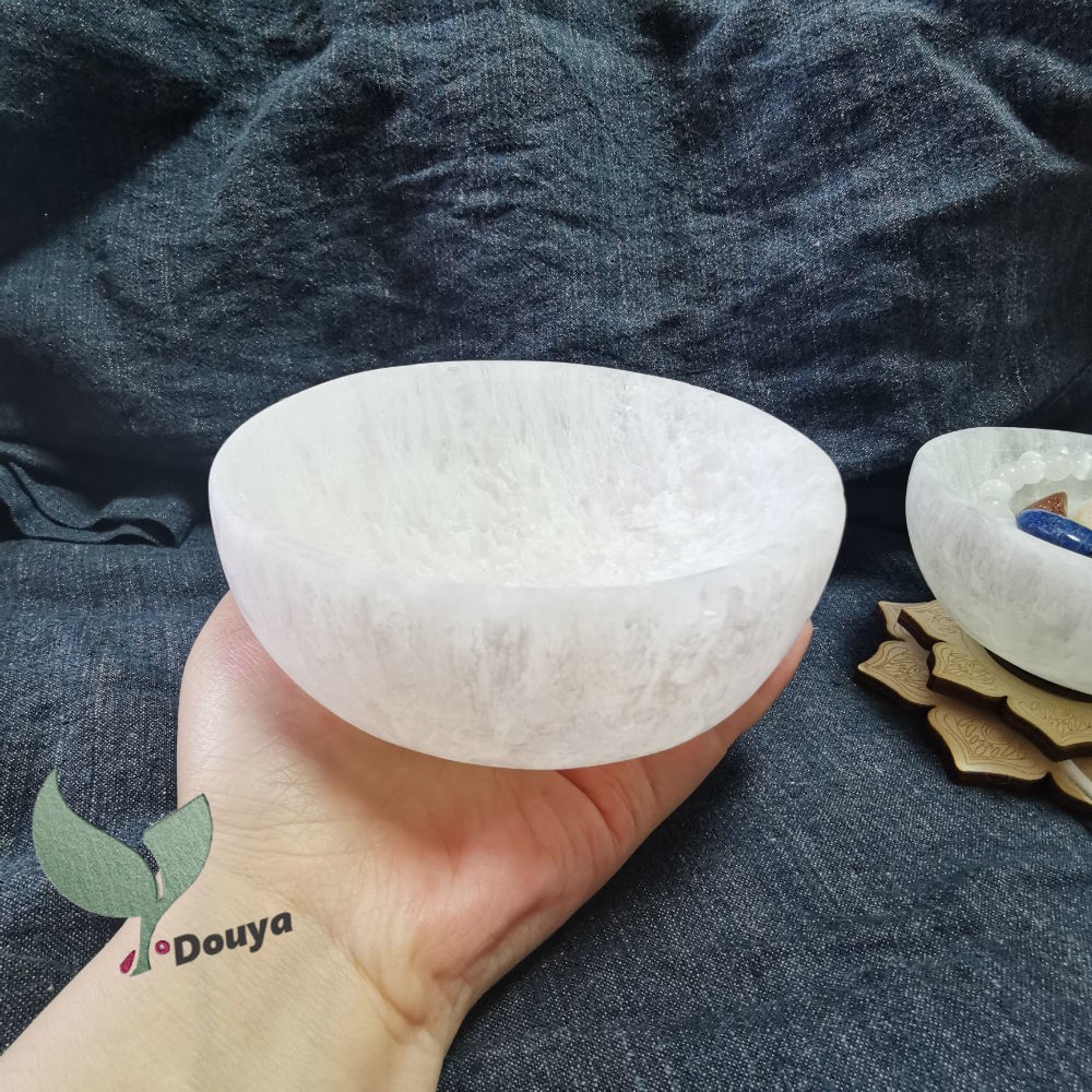 Bát Selenite Khắc Họa Tiết 4"/4.7" Trang Trí