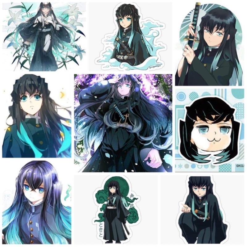 Sticker Muichirou Kimetsu no yaiba 30-60 cái ép lụa khác nhau/hình dán Hà trụ Tokitou Muichirou