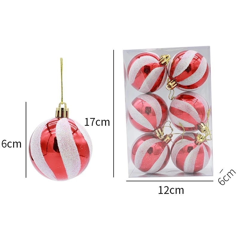 Quả Cầu Tuyết Chấm Bi / Kẻ Sọc / Bông Tuyết Cỡ Lớn 6CM Treo Trang Trí Cây Thông Giáng Sinh