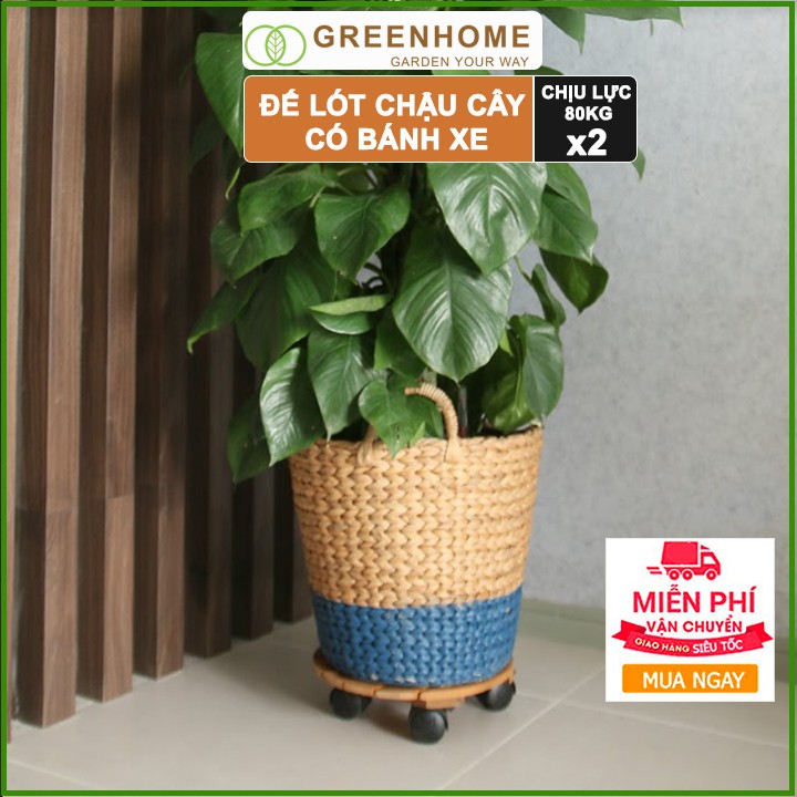 [Freeship 70K] Bộ 2 Đế lót chậu cây có bánh xe Tròn màu Nâu R30cm chịu lực 80kg R30xC8cm