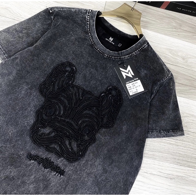 Áo phông loang thời trang có hoạ tiết thêu chó, Áo cộc tay mùa hè phong cách giới trẻ btshop từ 45 đến 75 kg