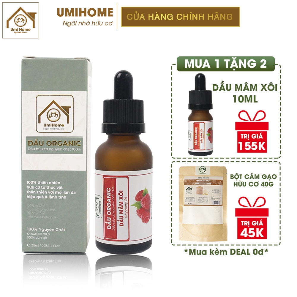 Dầu Mâm Xôi bổ sung collagen, chống nắng bảo vệ da hữu cơ UMIHOME nguyên chất | Raspberry oil 100% Organic 30ML