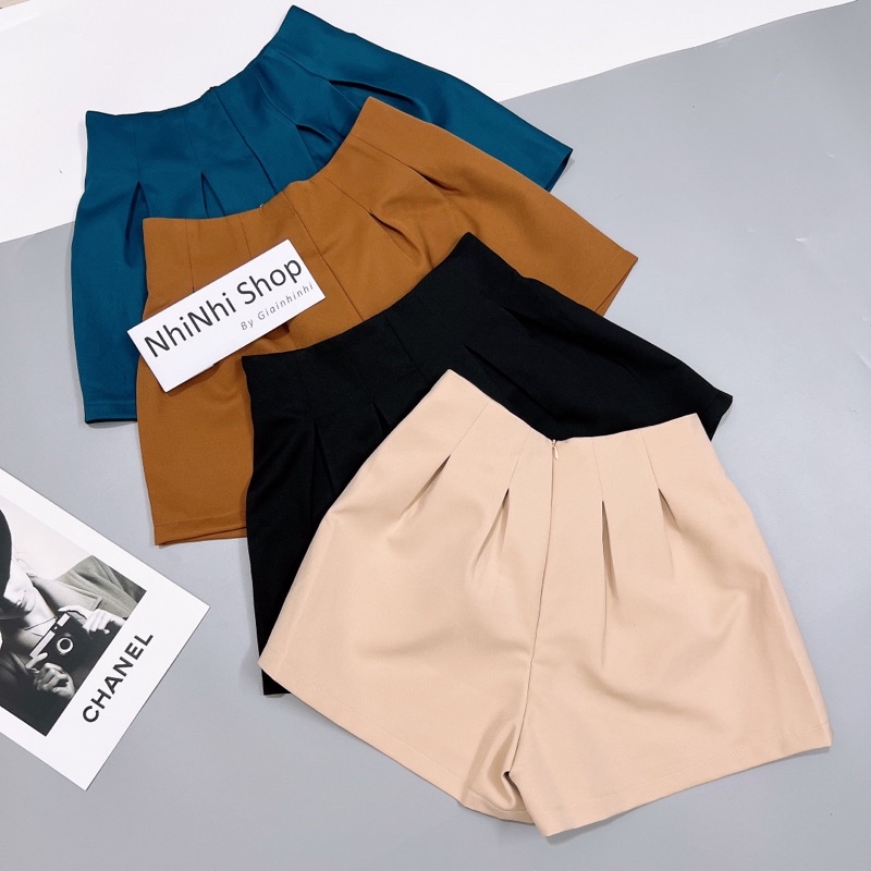 Quần short nữ xếp ly dáng phồng, Quần đùi nữ cạp cao co giãn QS012 - NhiNhi Shop