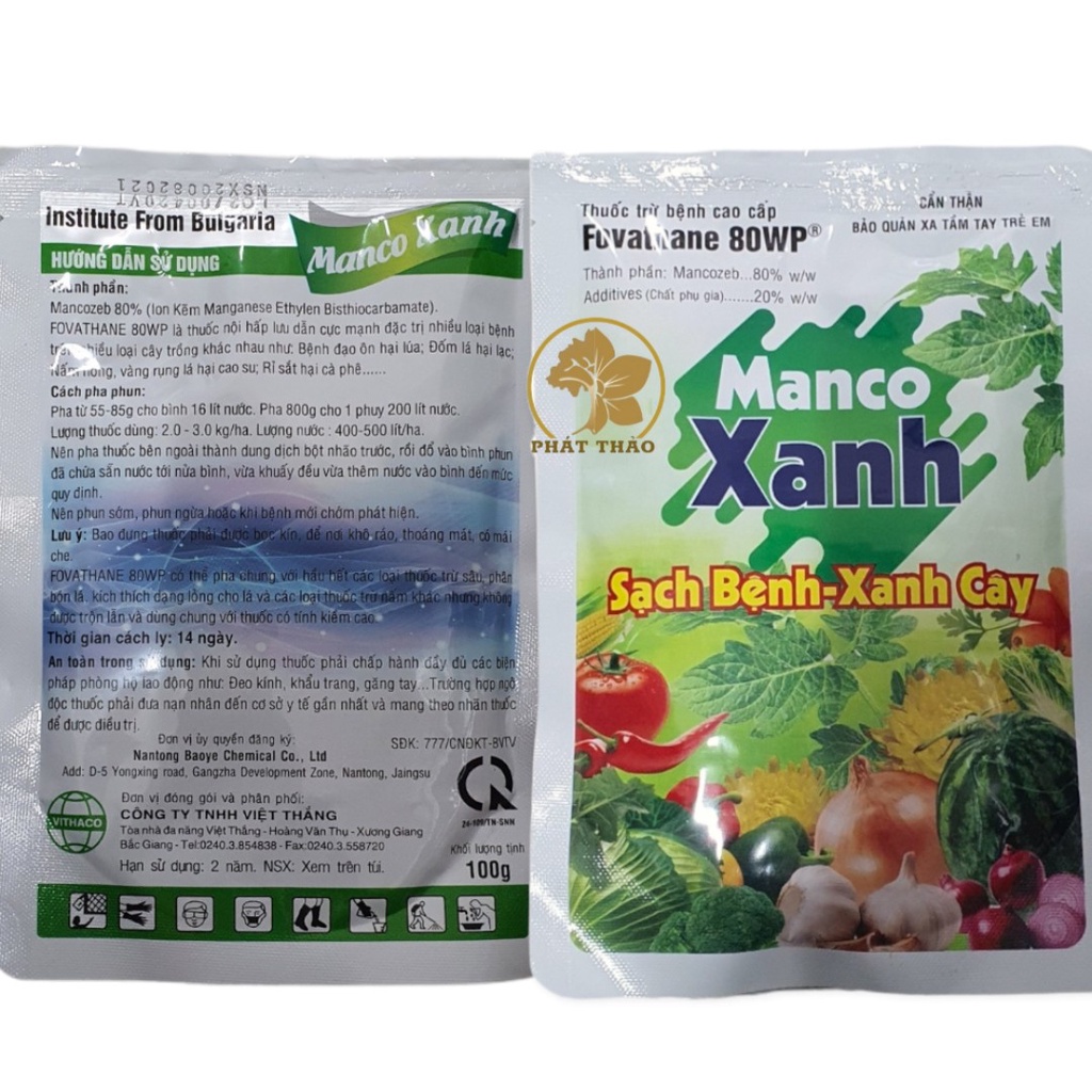 Thuốc nấm bệnh MANCO XANH hoạt chất mancozeb bột xanh- lưu dẫn và độ bám trên mặt lá kéo dài 100gam