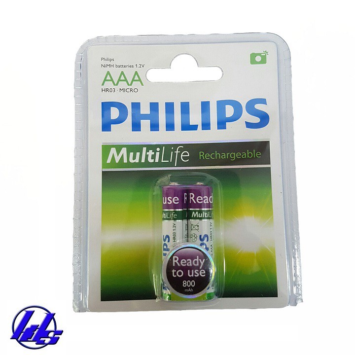 Pin sạc AAA (3A) Philips 800mAh - Vỉ 2 viên