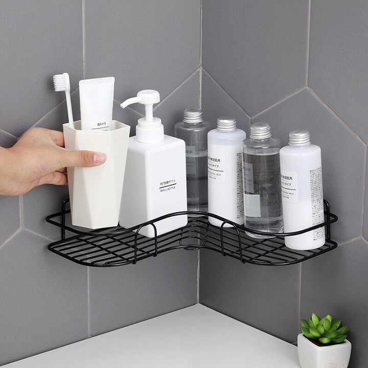 Kệ góc nhà tắm kim loại phun sơn tĩnh điện dán tường siêu dính trong nhà tắm, nhà bếp tiện dụng (KGS05)