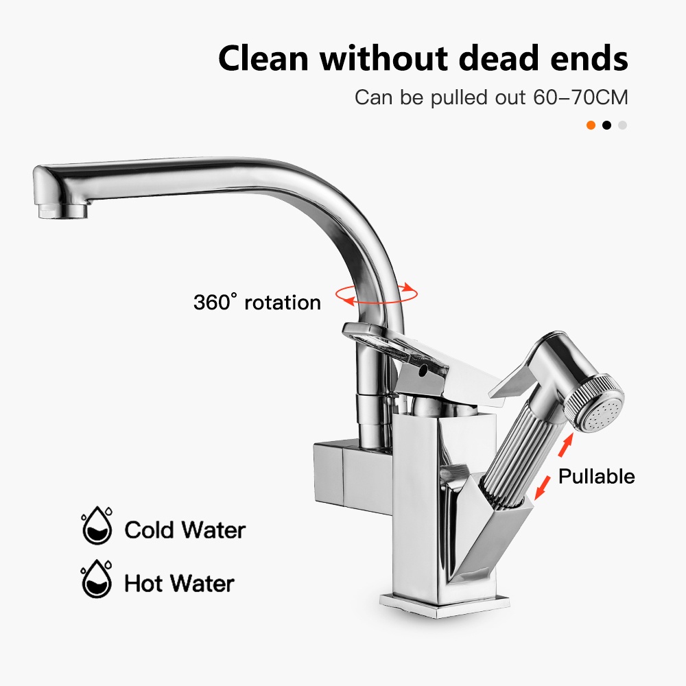 EKEZ Bộ vòi rửa chén nóng lạnh kèm vòi xịt dây rút đồng