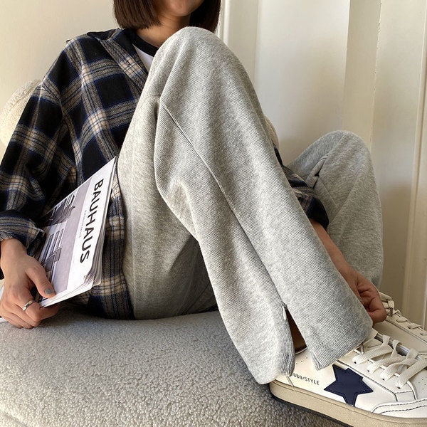 Quần ống rộng Mỏng Màu Xám Thời Trang Mùa Đông Mới Cho Nữ