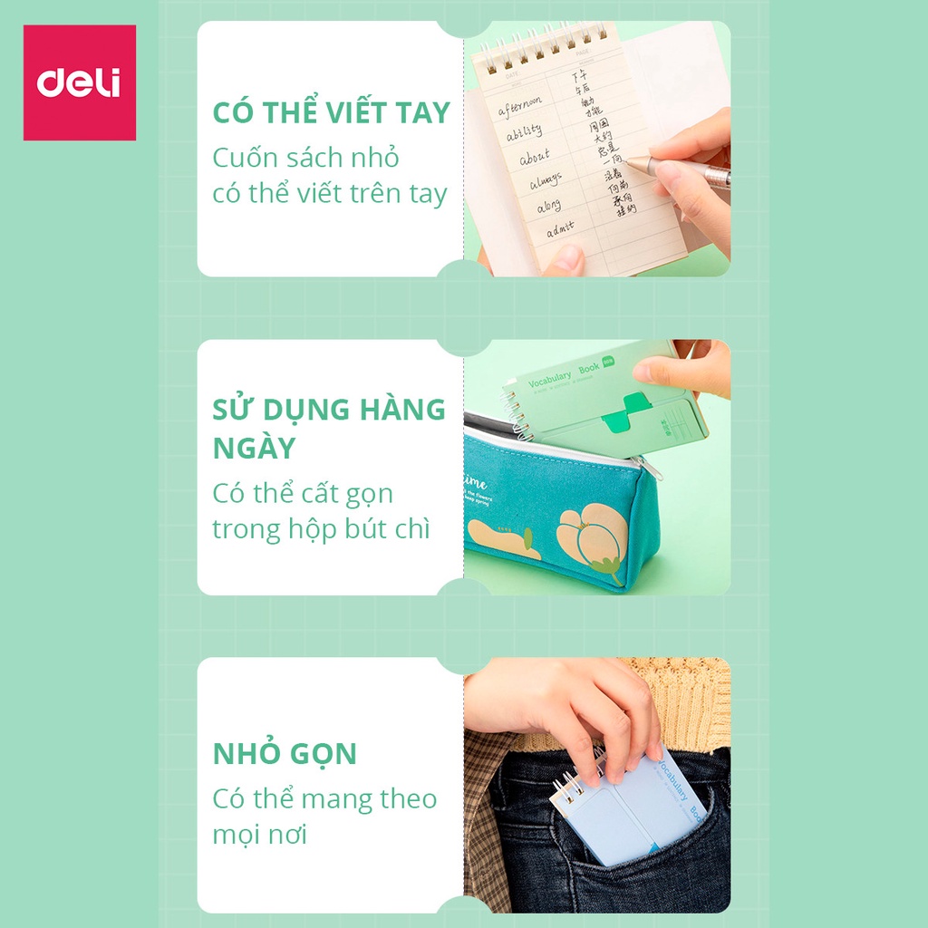 Sổ Tay Ghi Chép Học Từ Vựng Mini 180 Trang Ngoại Ngữ Tiếng Anh Deli Flash Card Ghi Chú Nhỏ Nhắn Tiện Lợi Xinh Xắn