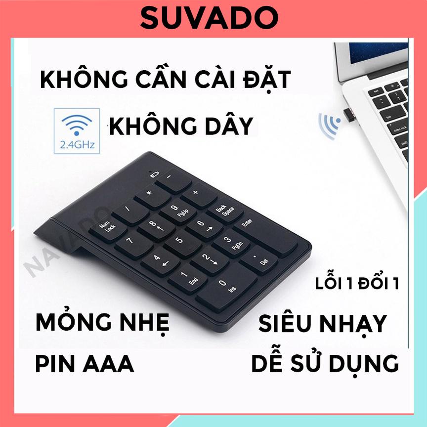 Bàn phím số rời không dây Numpad Wireless 2.4 GHz không cần cài đặt cho Laptop Máy tính K07 SUVADO