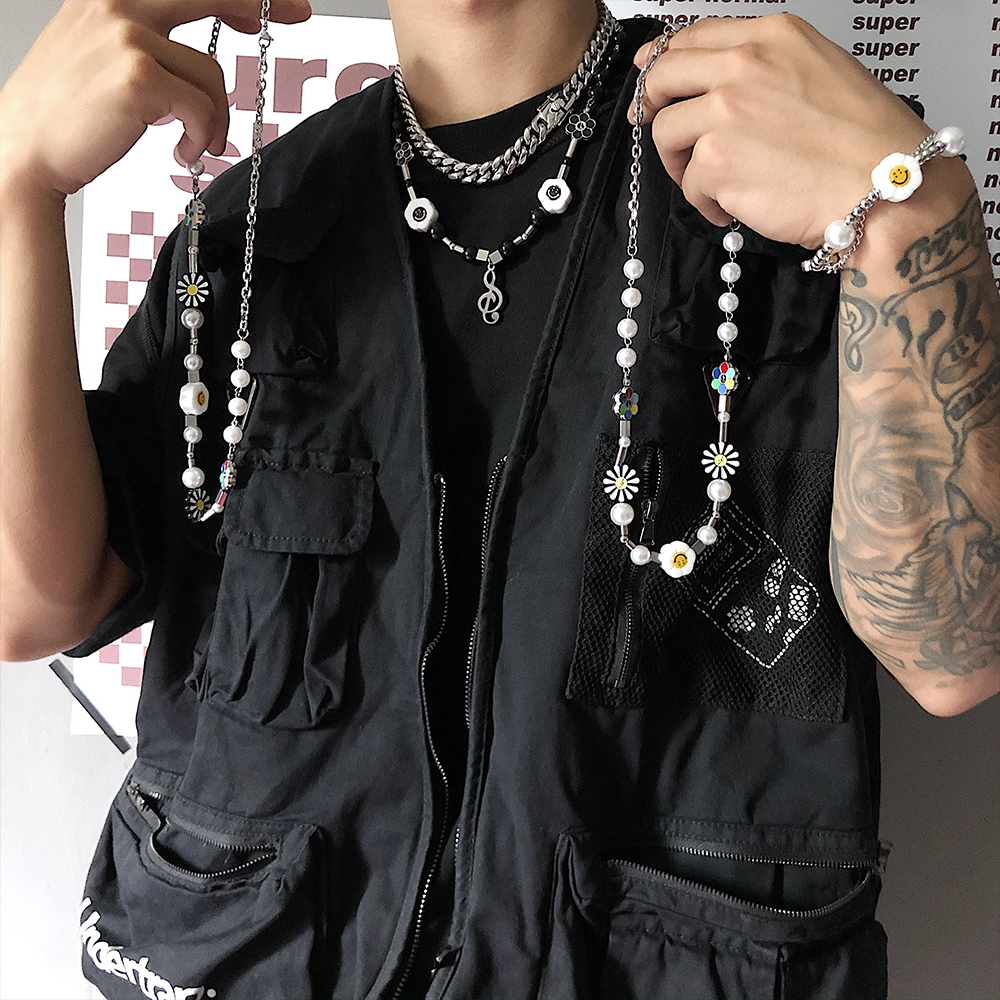 Dây Chuyền Mặt Hình Nốt Nhạc Mặt Cười Đính Ngọc Trai Phong Cách Hip Hop 22707