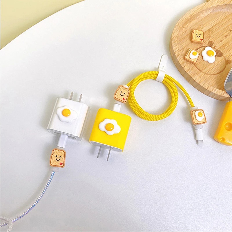 Dễ Thương Phụ Kiện Bảo Vệ Đầu Dây Cáp Sạc USB 20W Hình Trứng Chiên Hoạt Hình Đáng Yêu iphone