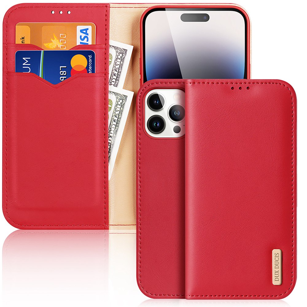 Bao Da Điện Thoại Dux Ducis Bằng Da Thật Nắp Lật Hít Nam Châm Có Ngăn Đựng Thẻ Và Giá Đỡ iPhone 14 Pro Max 14 Plus