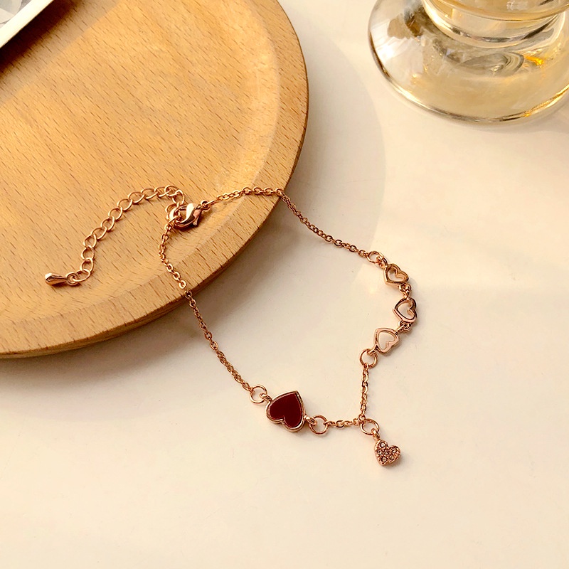 Thời Trang Vòng Tay Mạ Vàng Hồng Đính Đá Hình Trái Tim Phong Cách Retro 210807