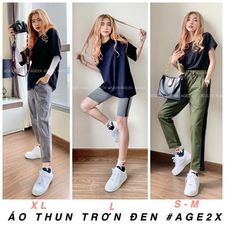 Áo thun trơn màu đen age2x hàng vnxk chất lượng cao