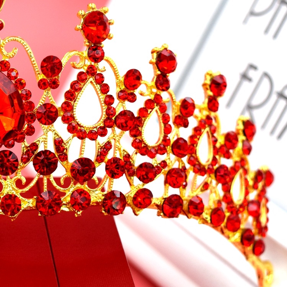Vương miện cài tóc cô dâu đính đá màu đỏ thiết kế sang trọng