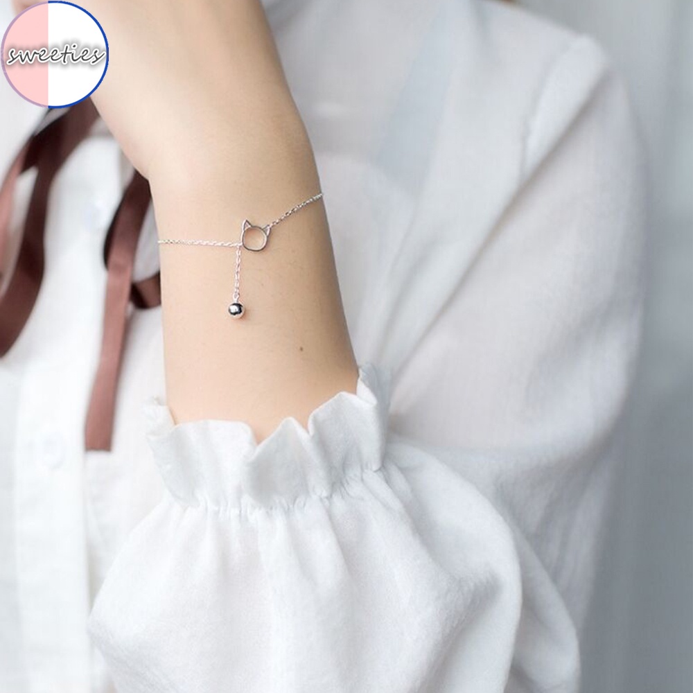 Vòng tay dây tua rua đính chuông nhỏ hình mặt mèo thời trang dành cho nữ