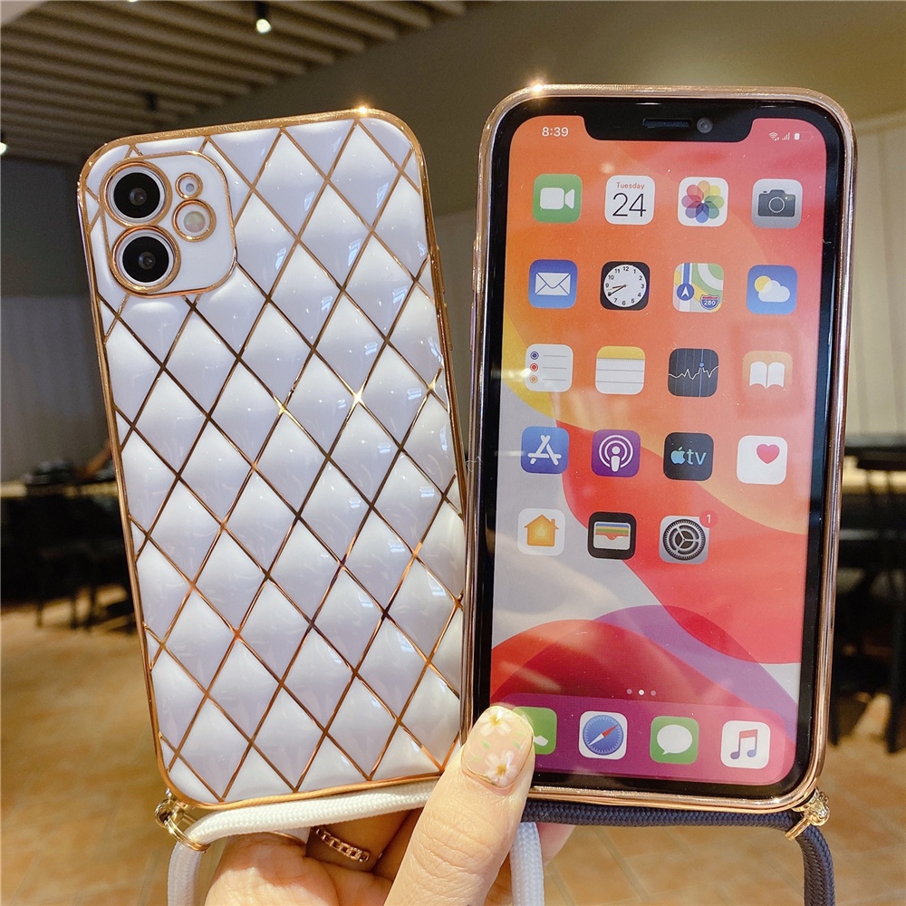 Ốp điện thoại mạ điện có dây đeo cho IPHONE13 11 12 PRO MAX IP 7 8PLUS X XS XR XSMAX