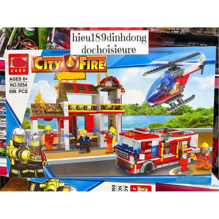 Lắp ráp xếp hình lego city 5554 : Xe cứu hỏa chữa cháy nhà hàng 698 mảnh