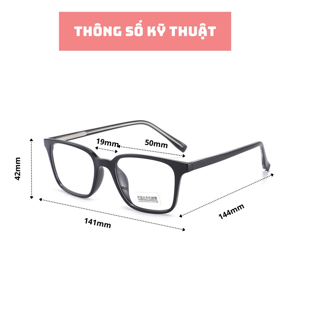 Kính gọng vuông thời trang - Gọng kính cận nam nữ 17134 chất liệu nhựa dẻo cao cấp