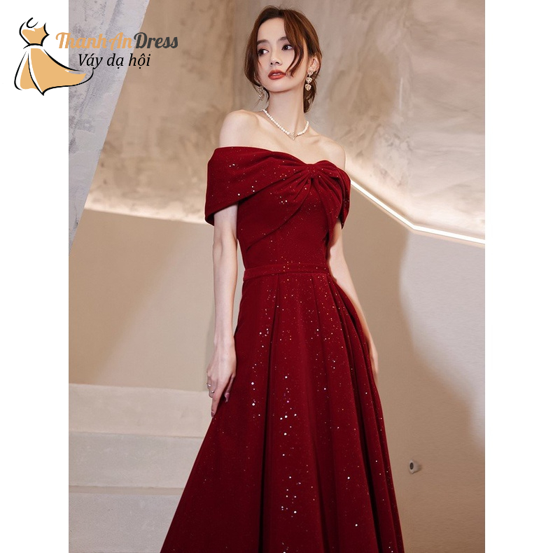 Váy đầm nữ dạ hội dáng xòe trễ vai  thiết kế trẻ trung