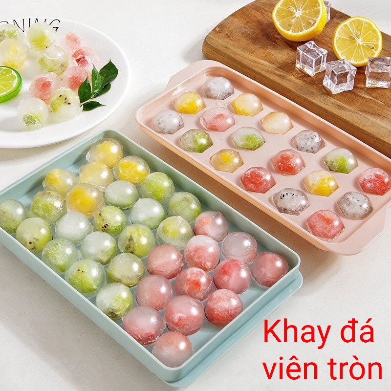 Khay đá thạch viên vi tròn siêu hót 33 viên, Khay làm đá viên tròn có lắp tiện dụng