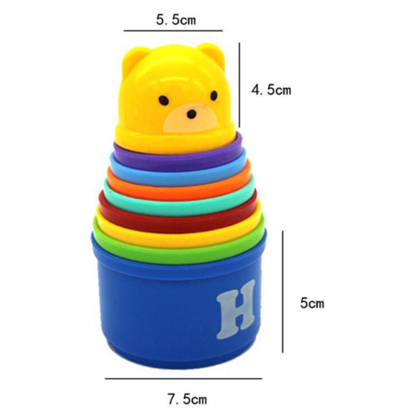 Set 9 đồ chơi lý xây dựng tháp in chữ số nhiều màu cho trẻ từ 6 tháng tuổi
