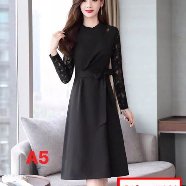Đầm phối ren dài tay