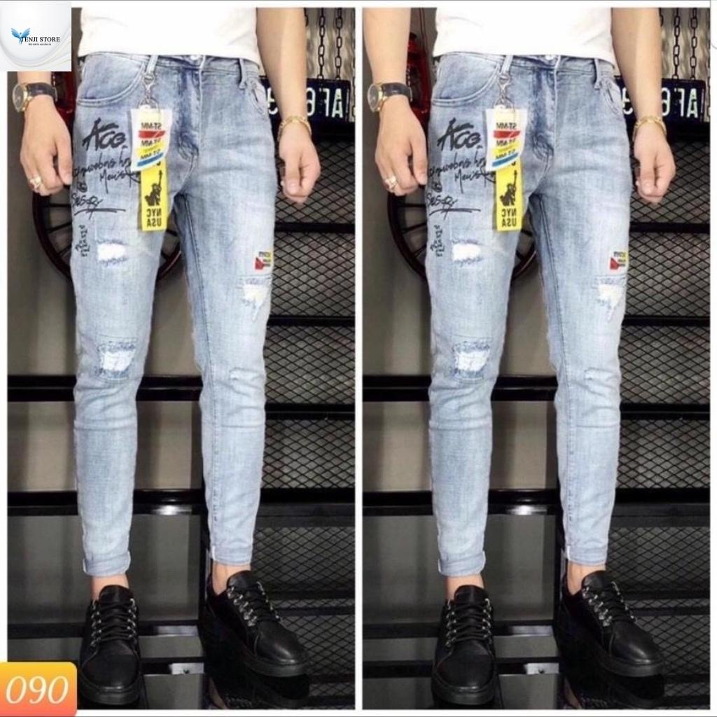 Quần jean nam màu xanh rách gối chất bò cao cấp co dãn 4 chiều cực đẹp, quần rin nam QDJ0606 Nhiều mẫu mới