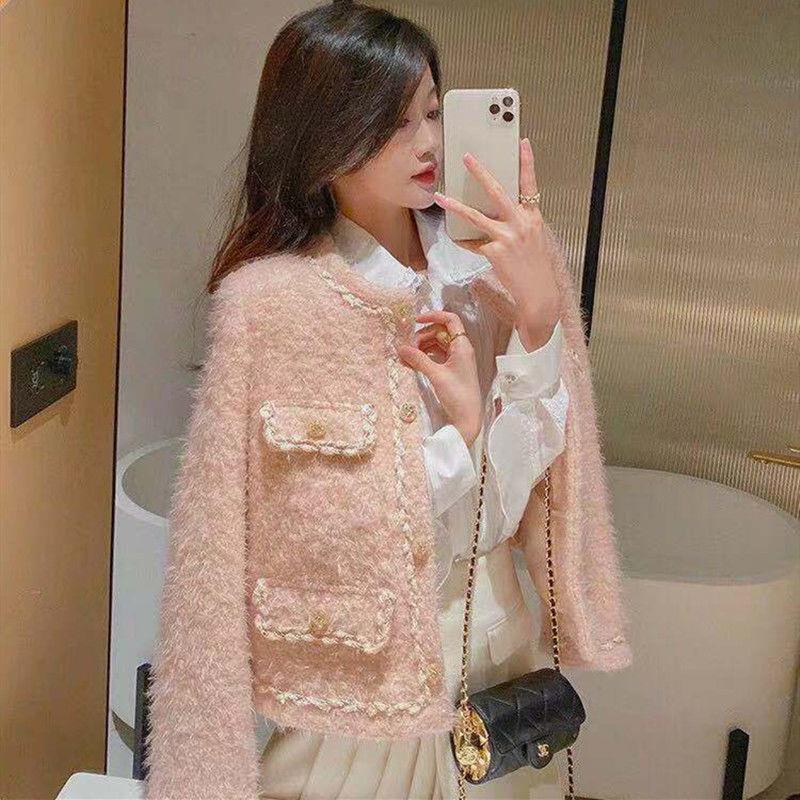 Áo Khoác Len Ngắn Dày Dặn Màu Hồng Thời Trang Thu Đông Hàng Mới 2022 Dành Cho Bạn Nữ