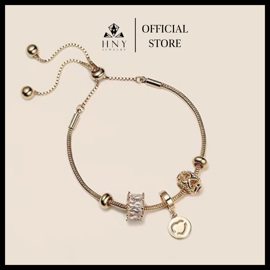 Lắc Tay Nữ, Vòng Tay Dây Rút Đính Đá Charm Bạc Trái Tim Phong Cách Hàn Quốc Hnyjewelry Lt06