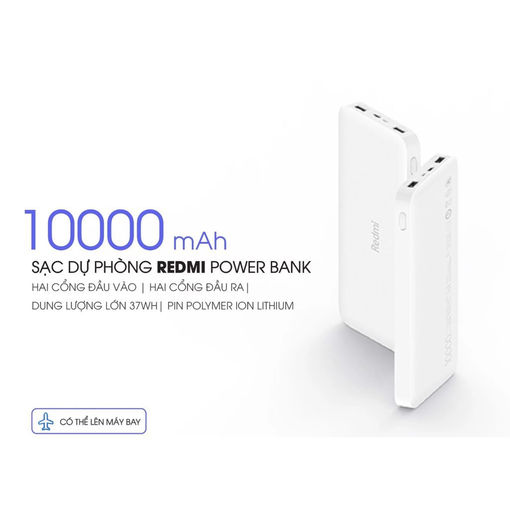 Pin sạc dự phòng Xiaomi Redmi 10000MAH có cáp - Bảo hành chính hãng