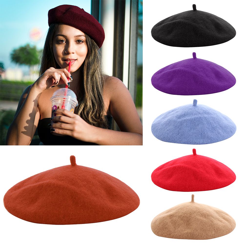 Nón Beret Vải Len Màu Trơn Phong Cách Cổ Điển Thời Trang Mùa Đông Cho Nữ Mihan1