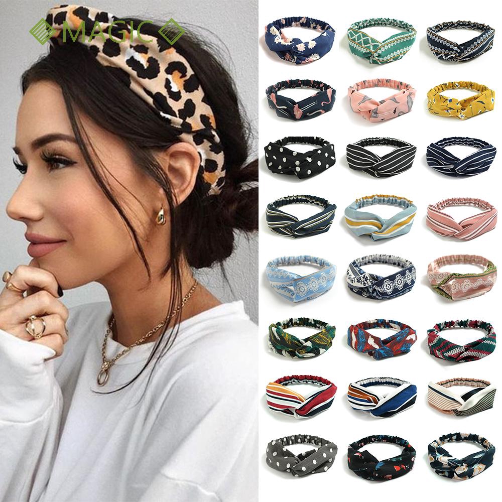 Khăn turban cài tóc thắt nút in họa tiết phong cách bohemian thời trang