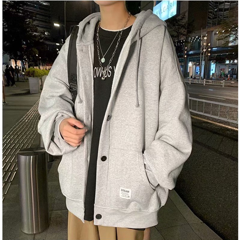 Áo khoác thu đông nam nữ hoodie đính cúc to, áo khoác bomber unisex form rộng 3 màu