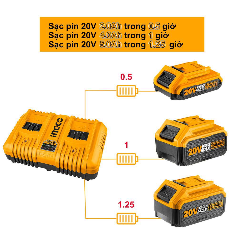 Đế sạc pin đôi siêu nhanh cho pin S20v Ingco FCLI2024