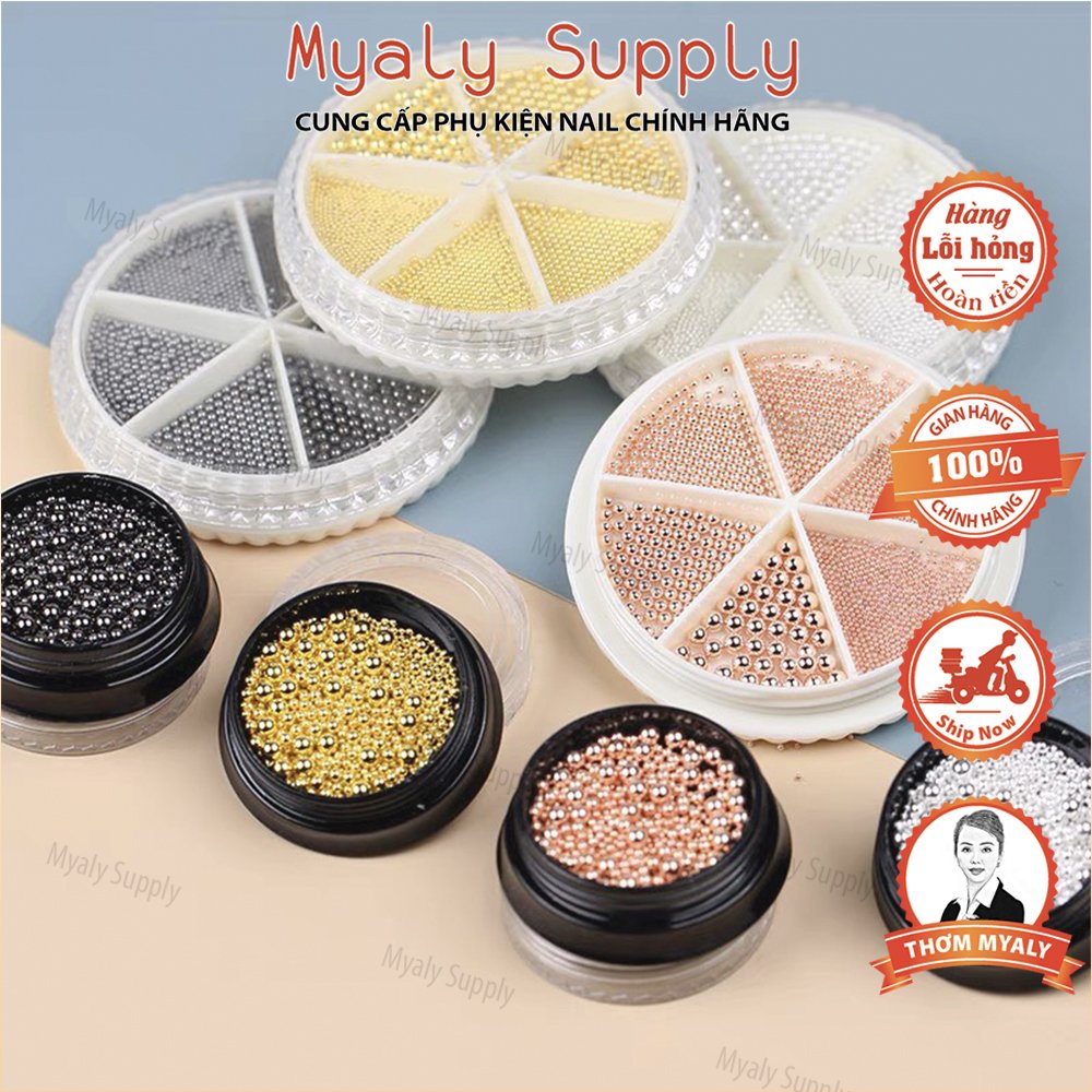 Set Bi Trang Trí Móng Kim Loại Khay Tròn 6 ngăn Mix Size